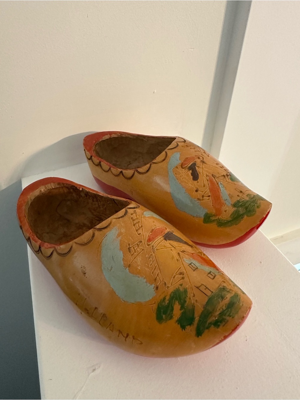 Hand-Painted Dutch Wooden Clogs with Scenic Design Holland Souvenir